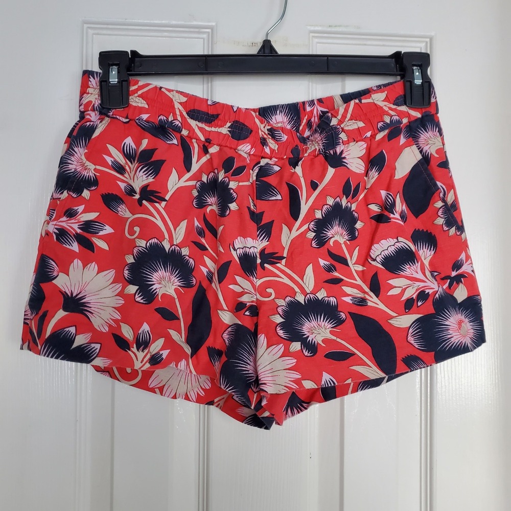 J. Crew Floral Linen Cotton Shorts Red‎ Navy Women's Size 6